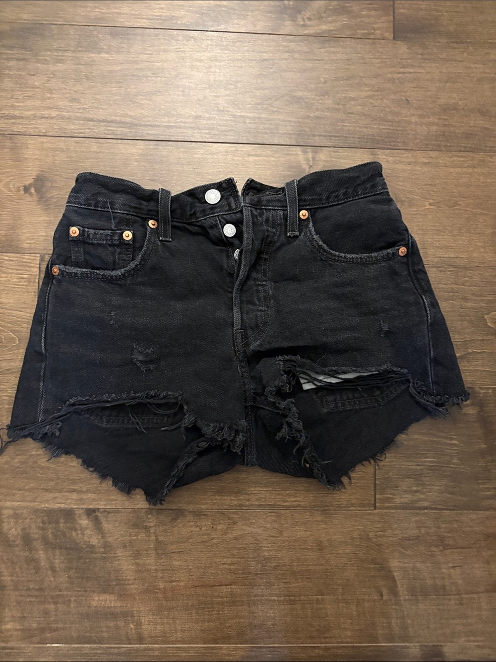 Levi's Black Distressed Denim Cutoff Shorts